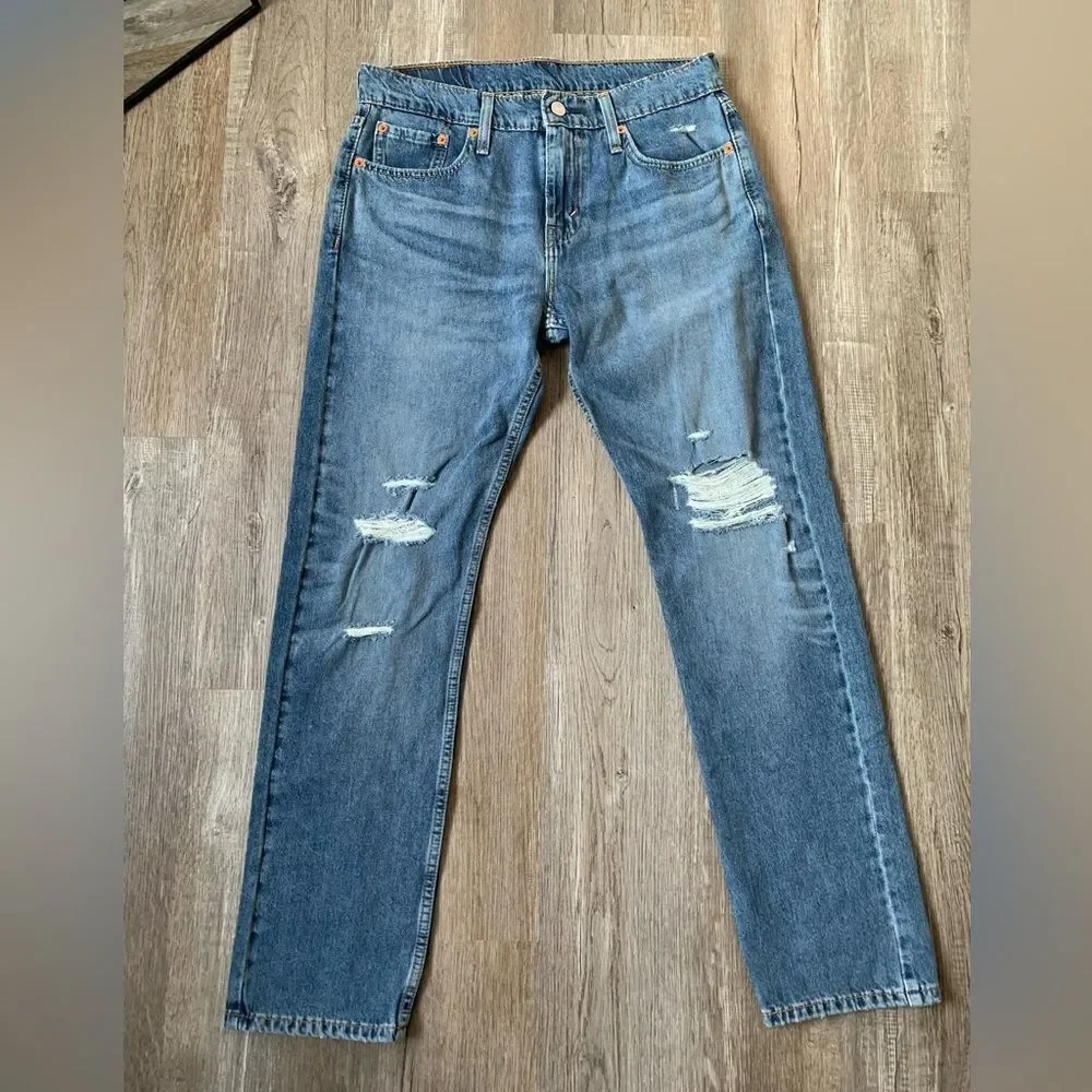 Levi’s 502 Denim Jeans men’s Jeans Straight Leg Distressed Ripped Blue Size 30